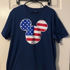 Disney Navy Blue Kids Tee with American Flag Mickey Design